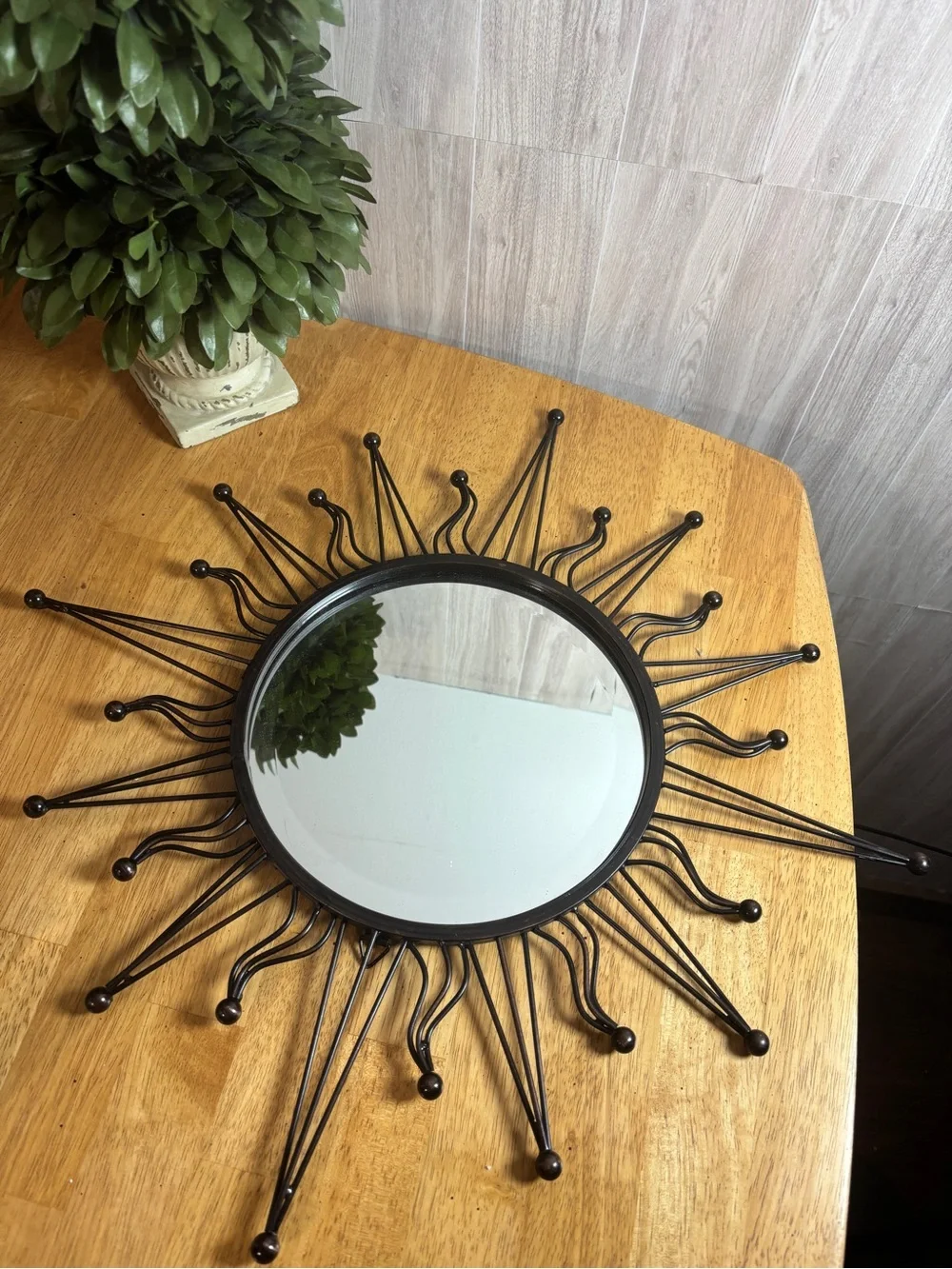 Vintage Black Metal Sunburst Wall Mirror Mid-Century Modern Style